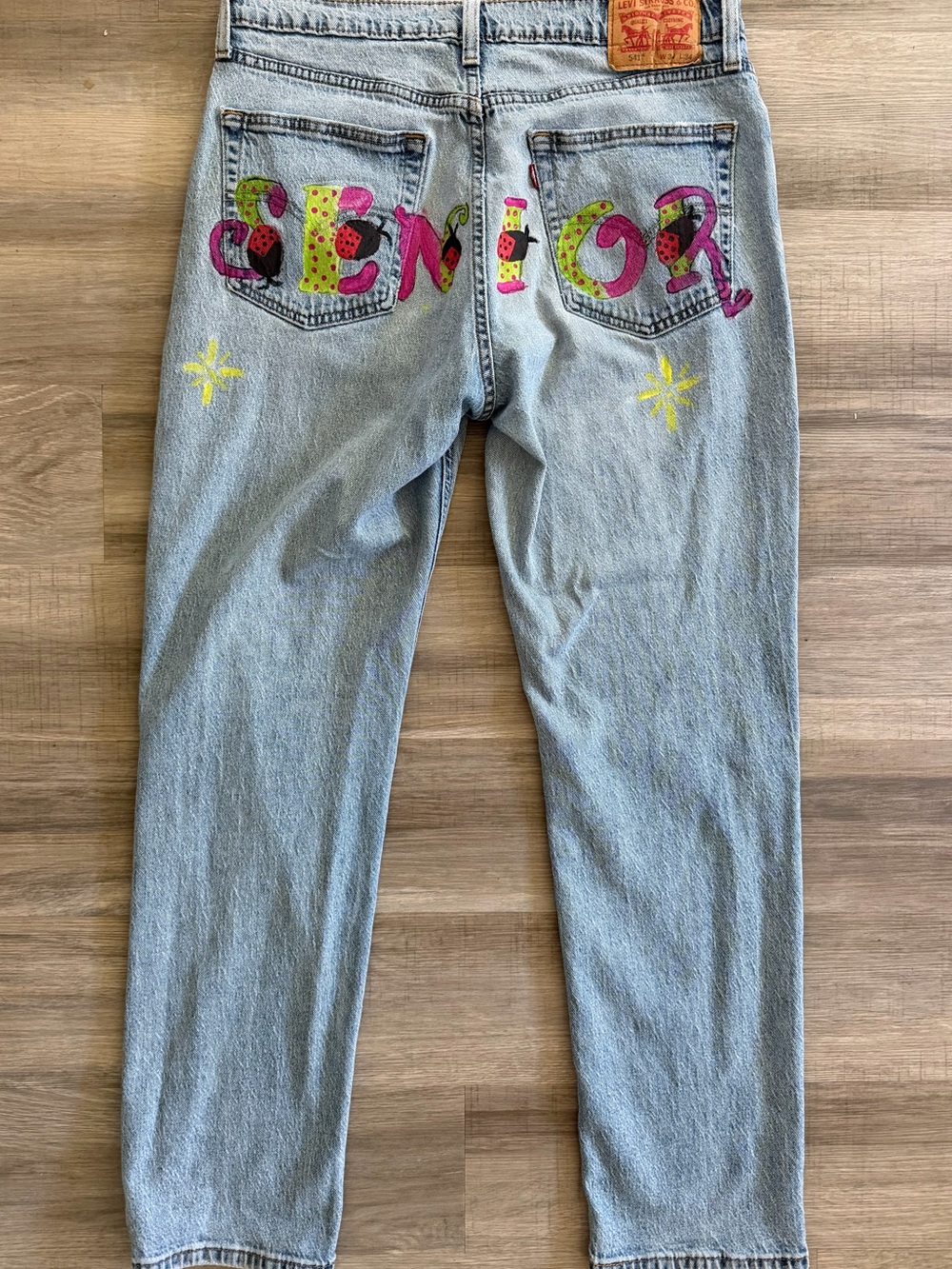 Levi's Light Blue Straight Leg Jeans with Neon Pink & Yellow Graphic